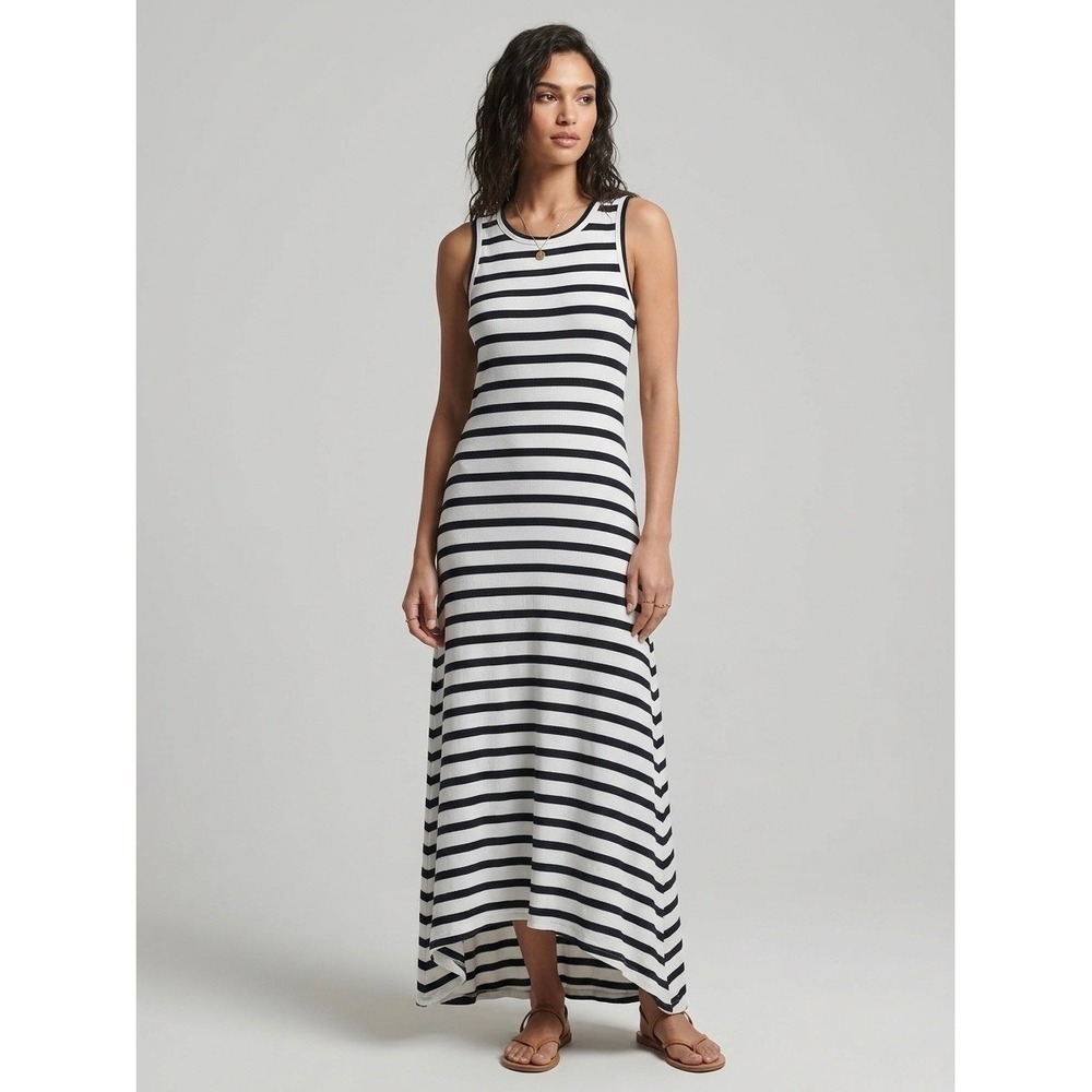 J.Crew Womens XXS Striped Sleeveless Cotton High-Low Maxi Dress Navy White